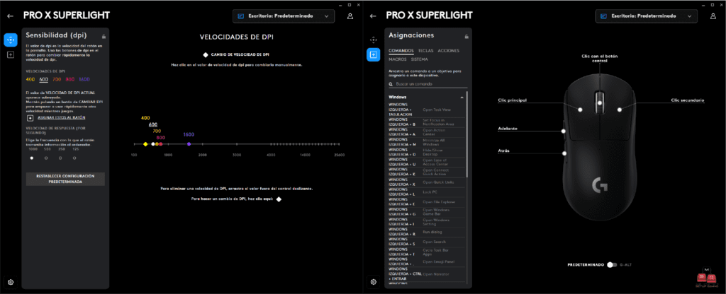 Software G HUB para configurar el Logitech G Pro X Superlight