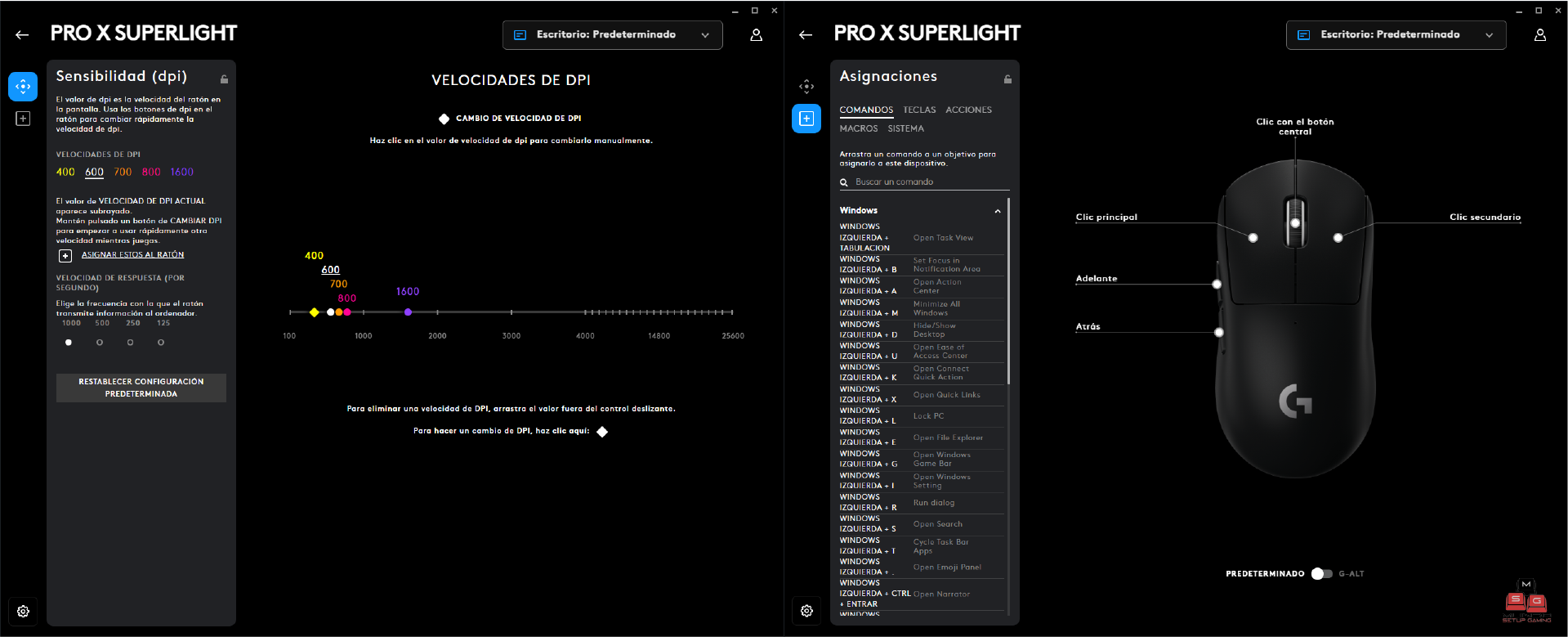 Software G HUB para configurar el Logitech G Pro X Superlight